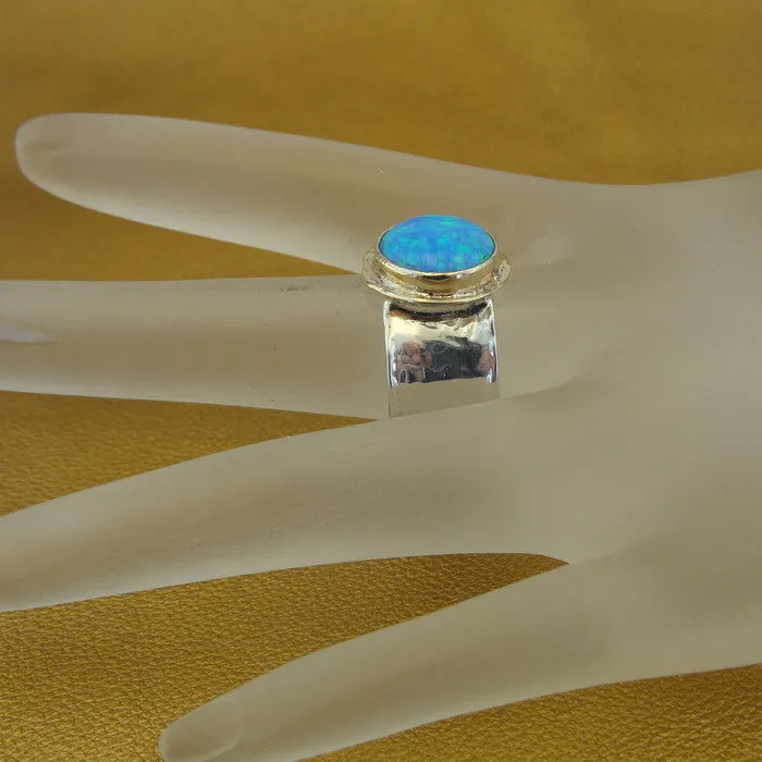Hadar Designers Handmade 9k Yellow Gold 925 Silver Opal Ring (I r137