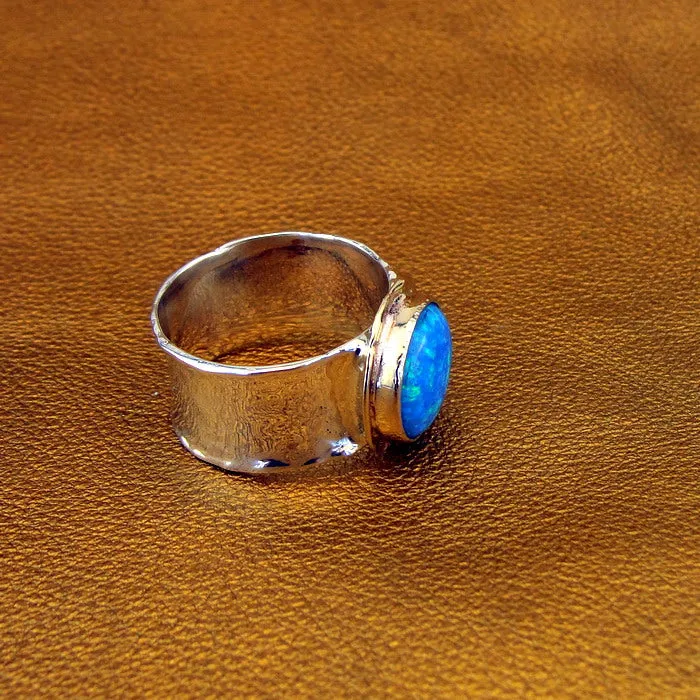 Hadar Designers Handmade 9k Yellow Gold 925 Silver Opal Ring (I r137