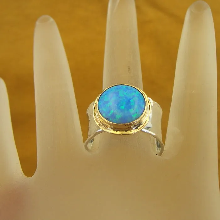 Hadar Designers Handmade 9k Yellow Gold 925 Silver Opal Ring (I r137