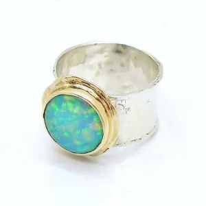 Hadar Designers Handmade 9k Yellow Gold 925 Silver Opal Ring (I r137