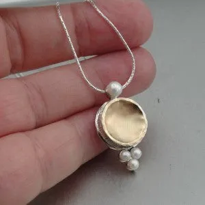 Hadar Designers Handmade 9k Yellow Gold Sterling SilverWhite Pearl Pendant (I n