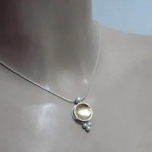 Hadar Designers Handmade 9k Yellow Gold Sterling SilverWhite Pearl Pendant (I n