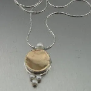 Hadar Designers Handmade 9k Yellow Gold Sterling SilverWhite Pearl Pendant (I n