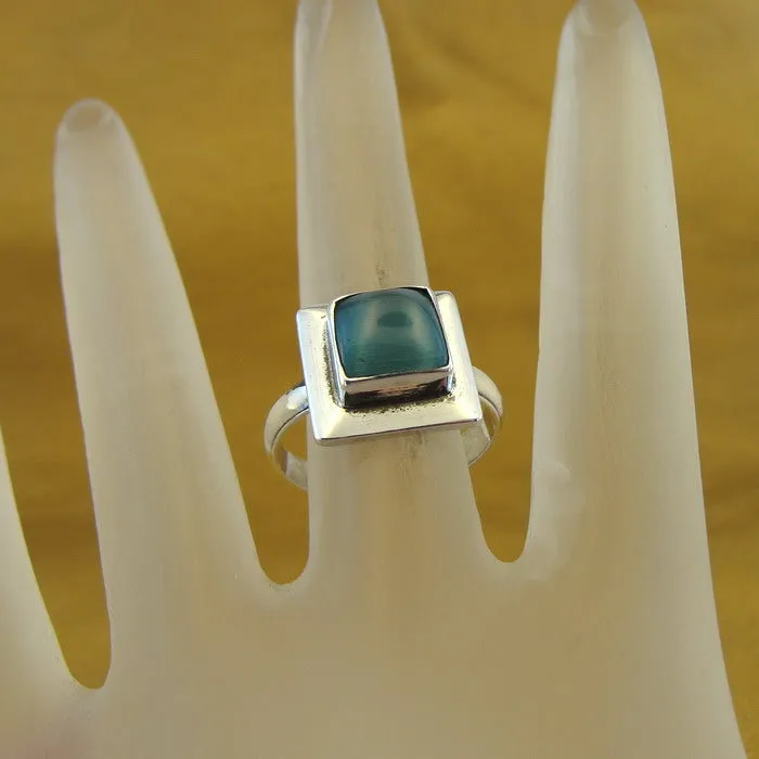 Hadar Designers Handmade Sterling Silver Blue Cat's Eye Ring sz 6.5, 7 (H)Last