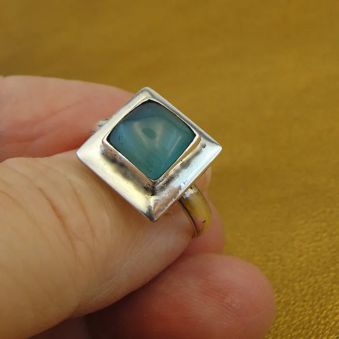 Hadar Designers Handmade Sterling Silver Blue Cat's Eye Ring sz 6.5, 7 (H)Last