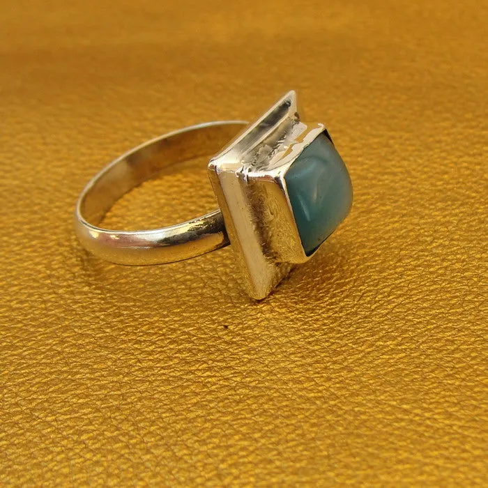Hadar Designers Handmade Sterling Silver Blue Cat's Eye Ring sz 6.5, 7 (H)Last