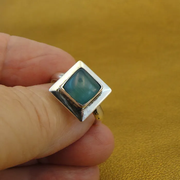 Hadar Designers Handmade Sterling Silver Blue Cat's Eye Ring sz 6.5, 7 (H)Last