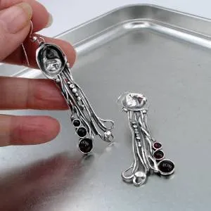 Hadar Designers Red Garnet Earrings Handmade Drop Dangle 925 Sterling Silver  (H)