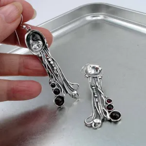 Hadar Designers Red Garnet Earrings Handmade Drop Dangle 925 Sterling Silver  (H)