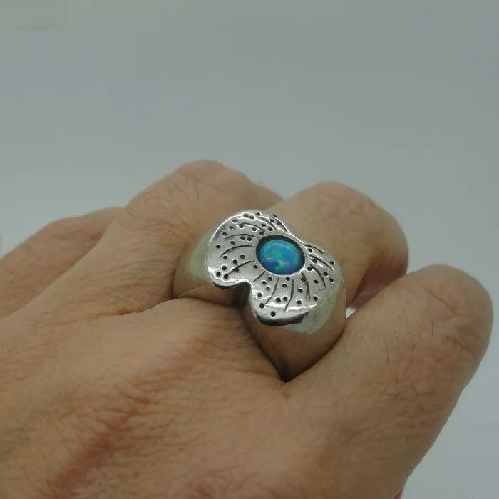 Hadar Designers red garnet ring sz 7.5,8 art 925 sterling silver handmade (H)y