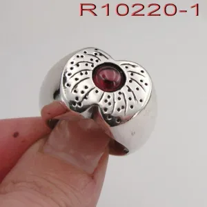 Hadar Designers red garnet ring sz 7.5,8 art 925 sterling silver handmade (H)y