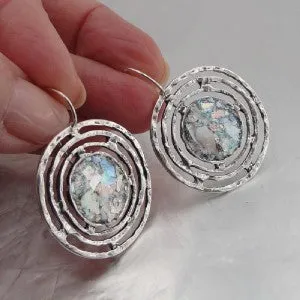 Hadar Designers Roman Glass Earrings Handmade 925 Sterling Silver (as 432106)