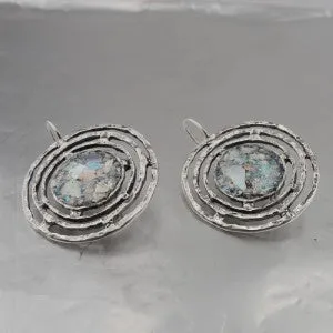 Hadar Designers Roman Glass Earrings Handmade 925 Sterling Silver (as 432106)