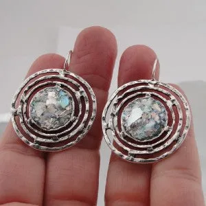 Hadar Designers Roman Glass Earrings Handmade 925 Sterling Silver (as 432106)