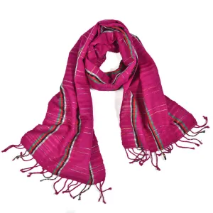 Hand Woven Fringed Scarf | Magenta Sparkle