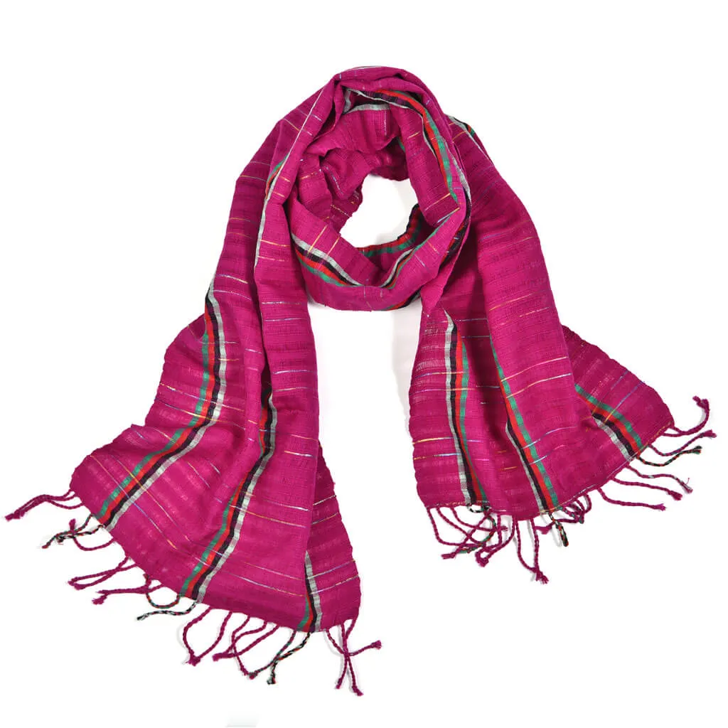 Hand Woven Fringed Scarf | Magenta Sparkle