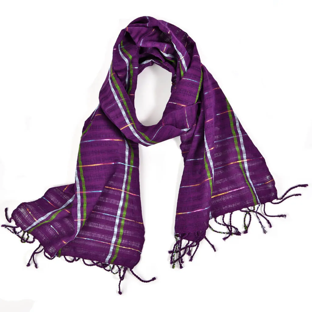 Hand Woven Fringed Scarf | Violet Sparkle