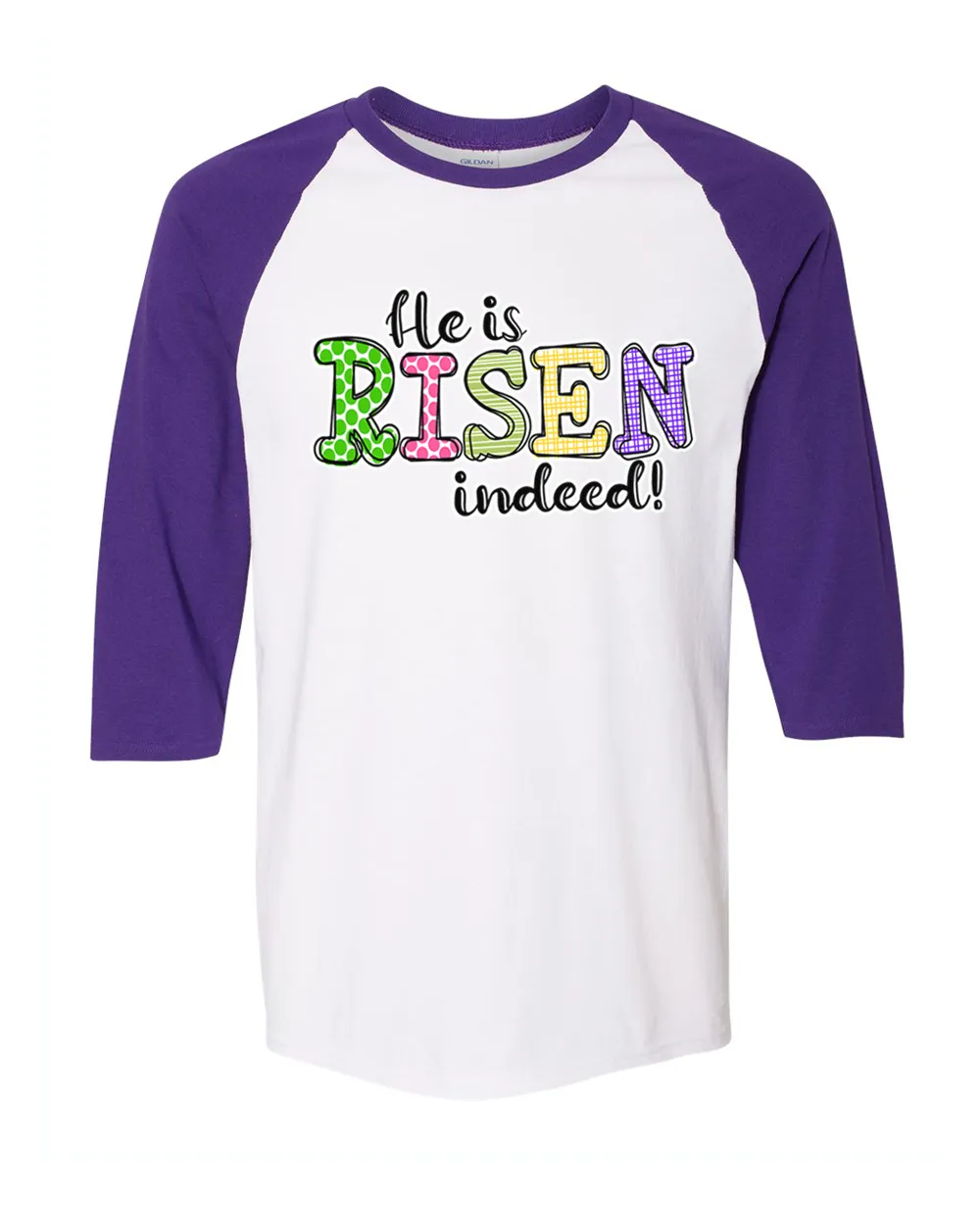 He Is Risen Indeed Colorful Christian Easter Raglan Tee