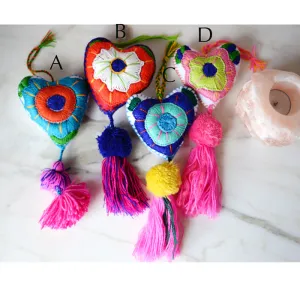 Heart - Large Mexican Ornament Felt Chiapas Handmade Flower Embroidered Colorful