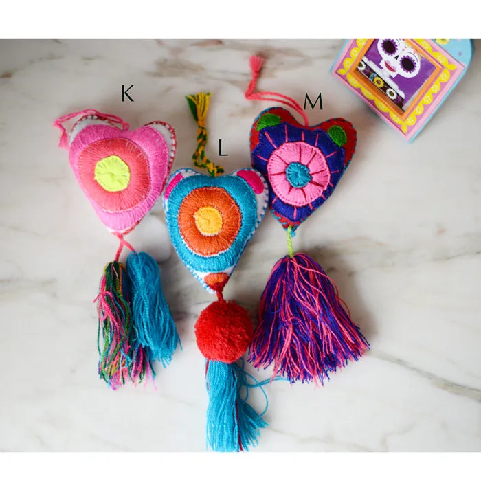Heart - Large Mexican Ornament Felt Chiapas Handmade Flower Embroidered Colorful