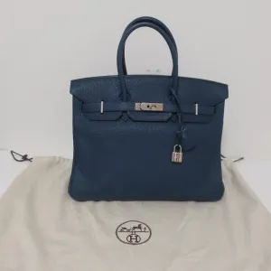 HERMES BIRKIN 35CM BLUE DE MALT CLEMENCE LEATHER PALLADIUM HARDWARE 2009