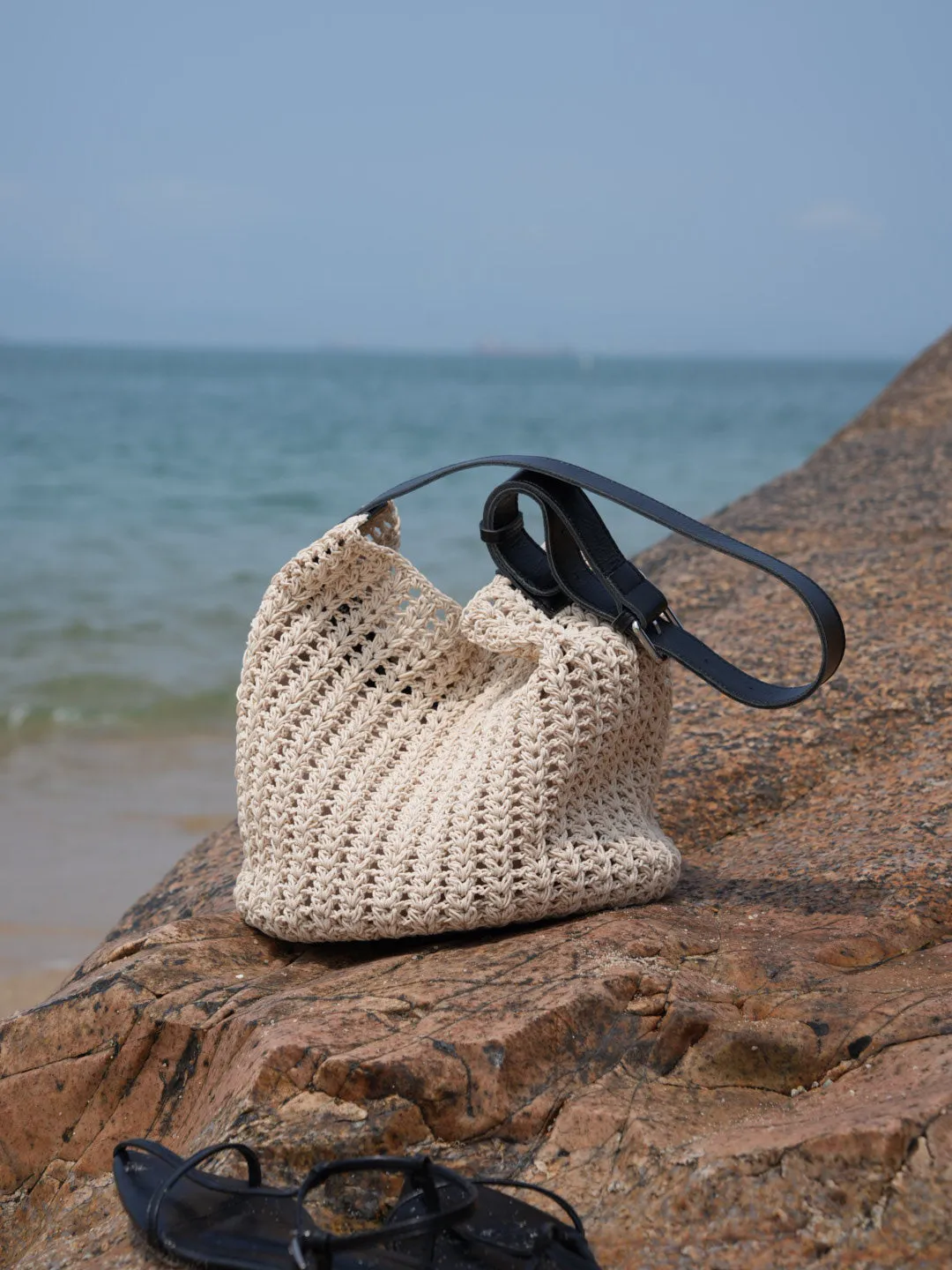 High-tech with Beach Tote Straps High-tech Medium Blue Bag Leather White