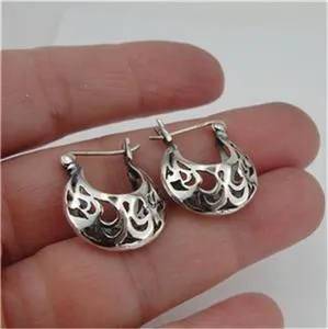 Hoop Earrings filigree 925 Sterling Silver Charming Hadar Designers (sp) SALE
