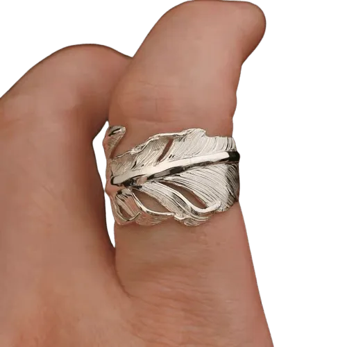 Horizon Blue Silver Wide Feather Ring