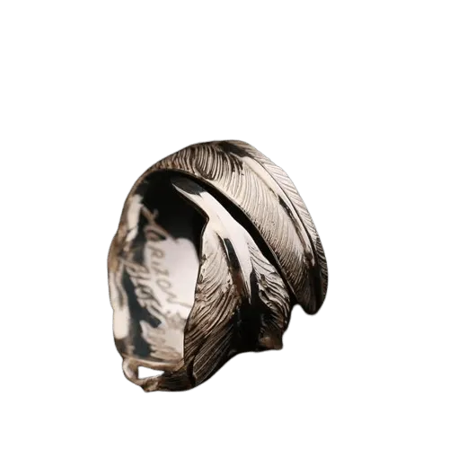 Horizon Blue Silver Wide Feather Ring