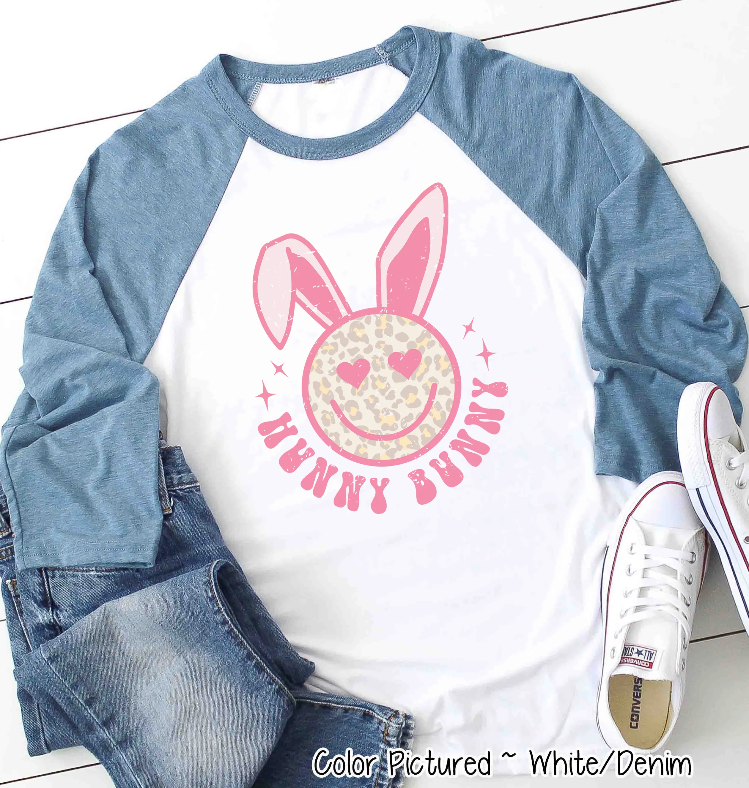 Hunny Bunny Retro Leopard Smiley Face Bunny Raglan Tee