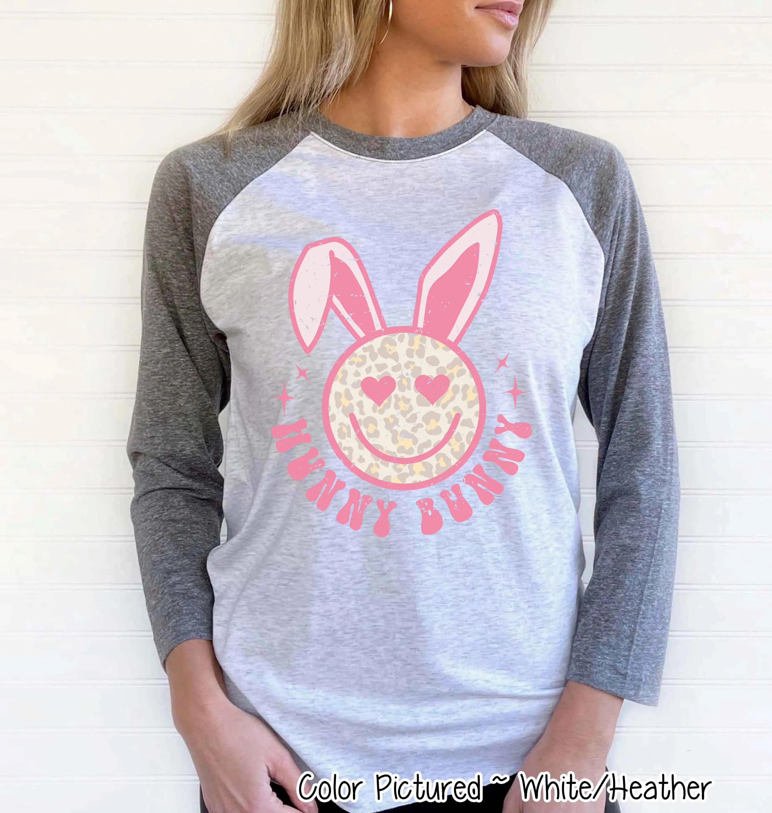 Hunny Bunny Retro Leopard Smiley Face Bunny Raglan Tee