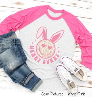 Hunny Bunny Retro Leopard Smiley Face Bunny Raglan Tee