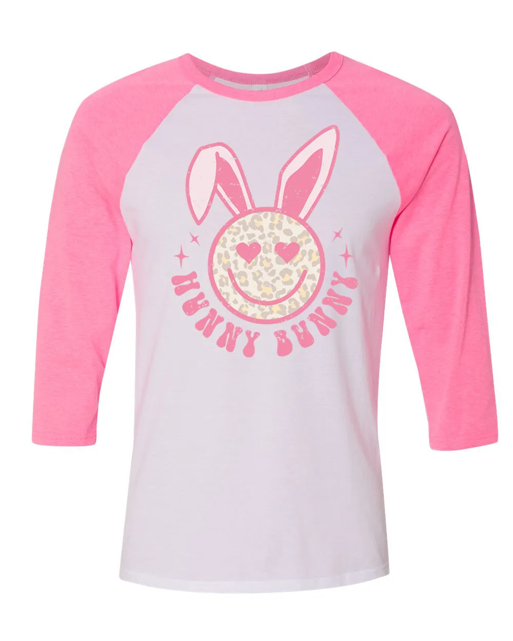 Hunny Bunny Retro Leopard Smiley Face Bunny Raglan Tee