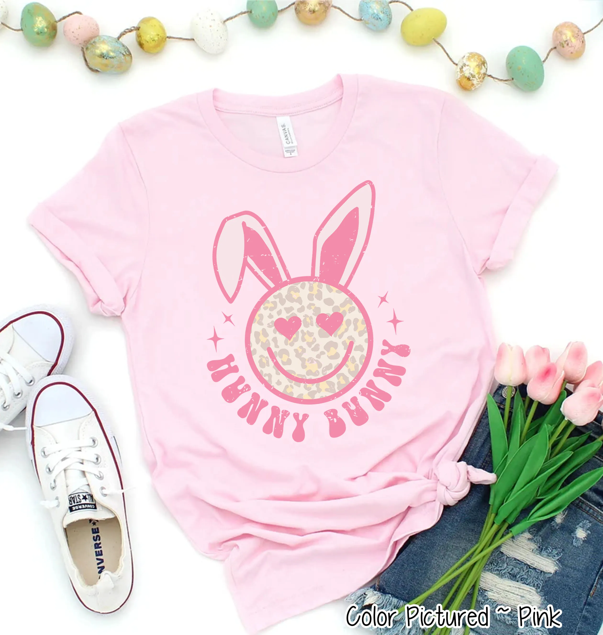 Hunny Bunny Retro Leopard Smiley Face Bunny Tee