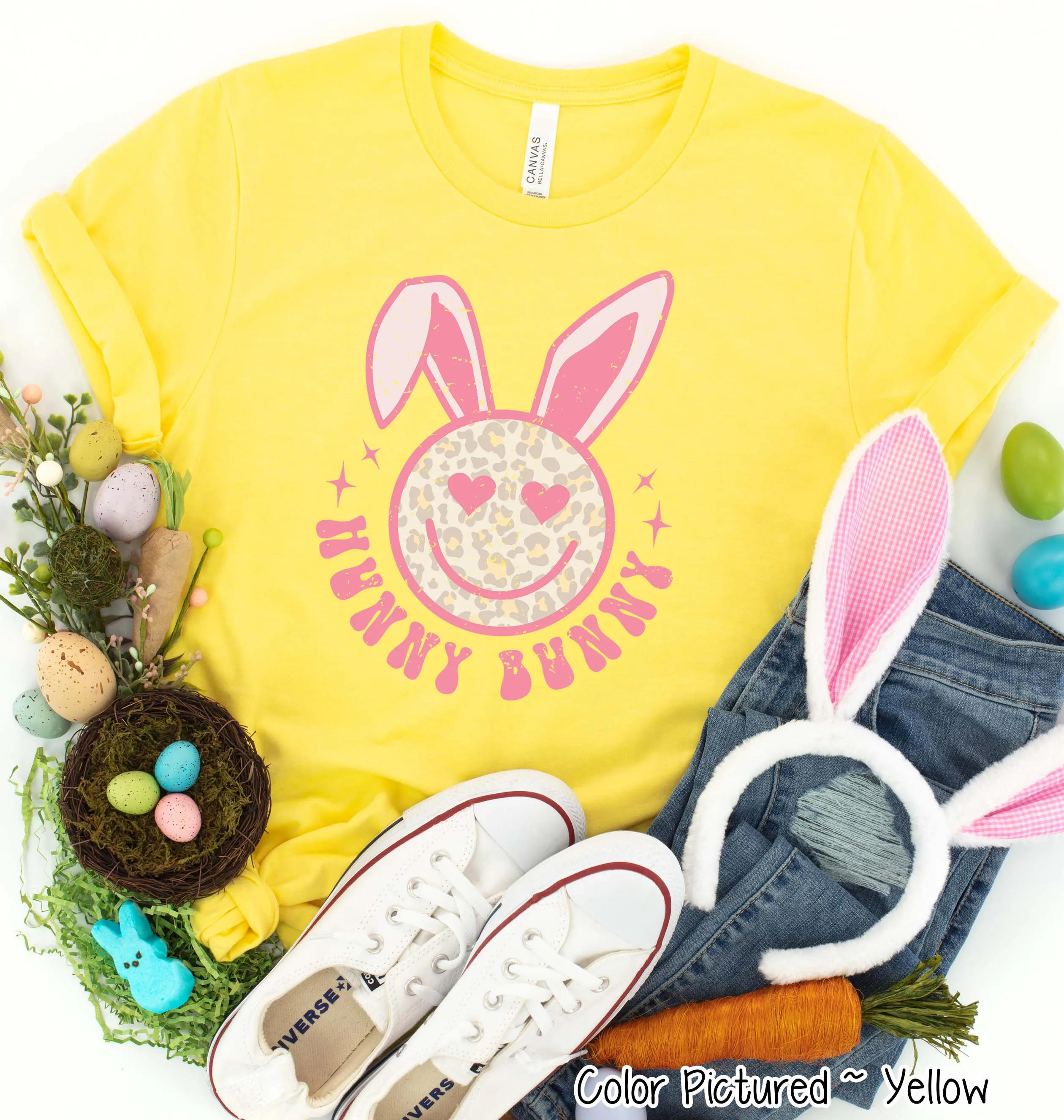 Hunny Bunny Retro Leopard Smiley Face Bunny Tee