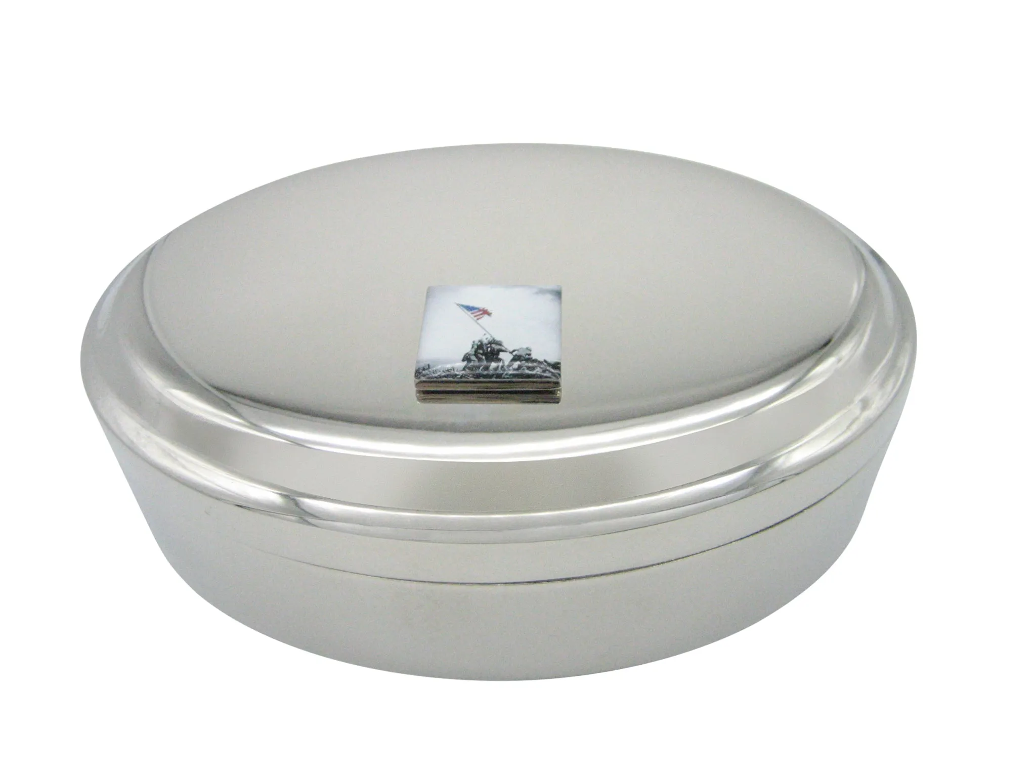 Iconic Flag Raising Pendant Oval Trinket Jewelry Box