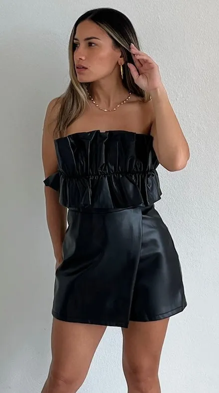 Iconic Reputation Leather Ruffle Romper
