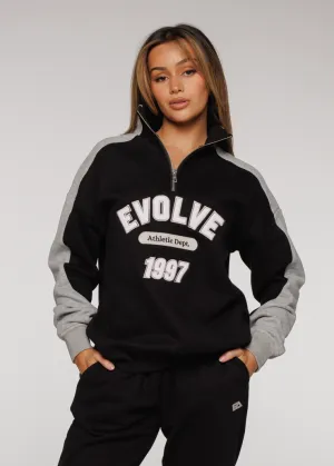 Iconic Retro ¼ Zip - Black-Grey