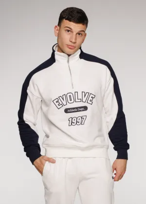 Iconic Retro ¼ Zip - White-Navy