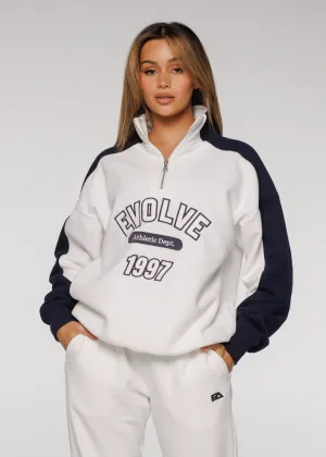 Iconic Retro ¼ Zip - White-Navy