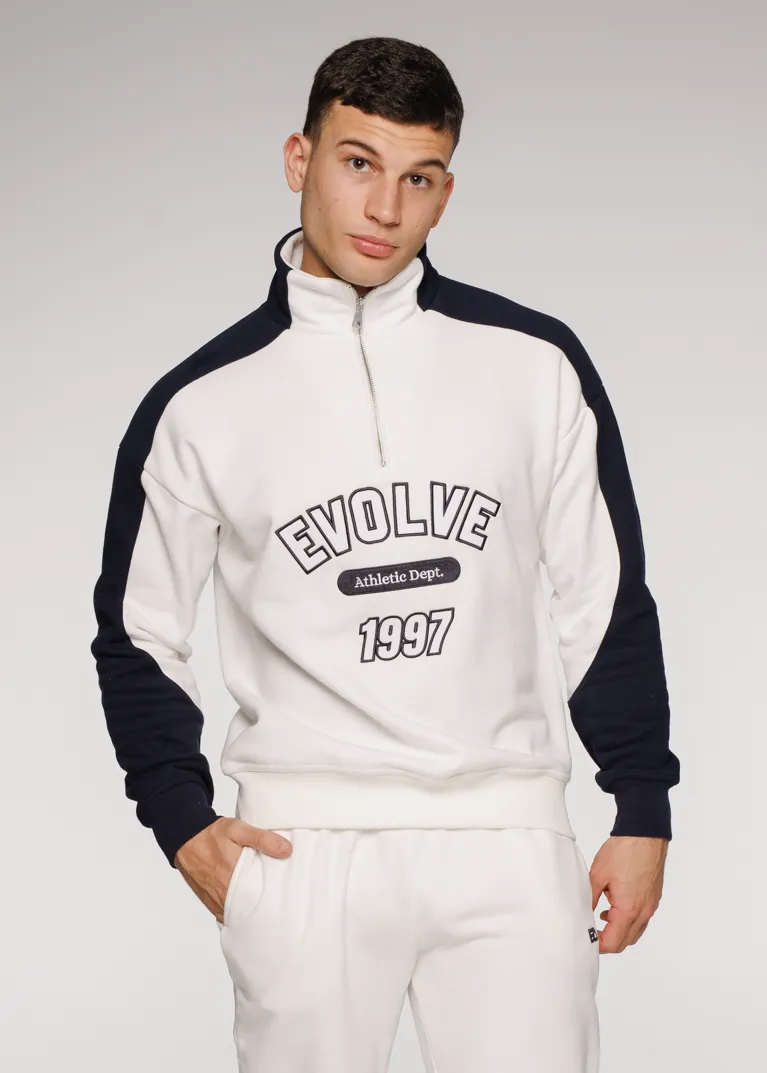 Iconic Retro ¼ Zip - White-Navy