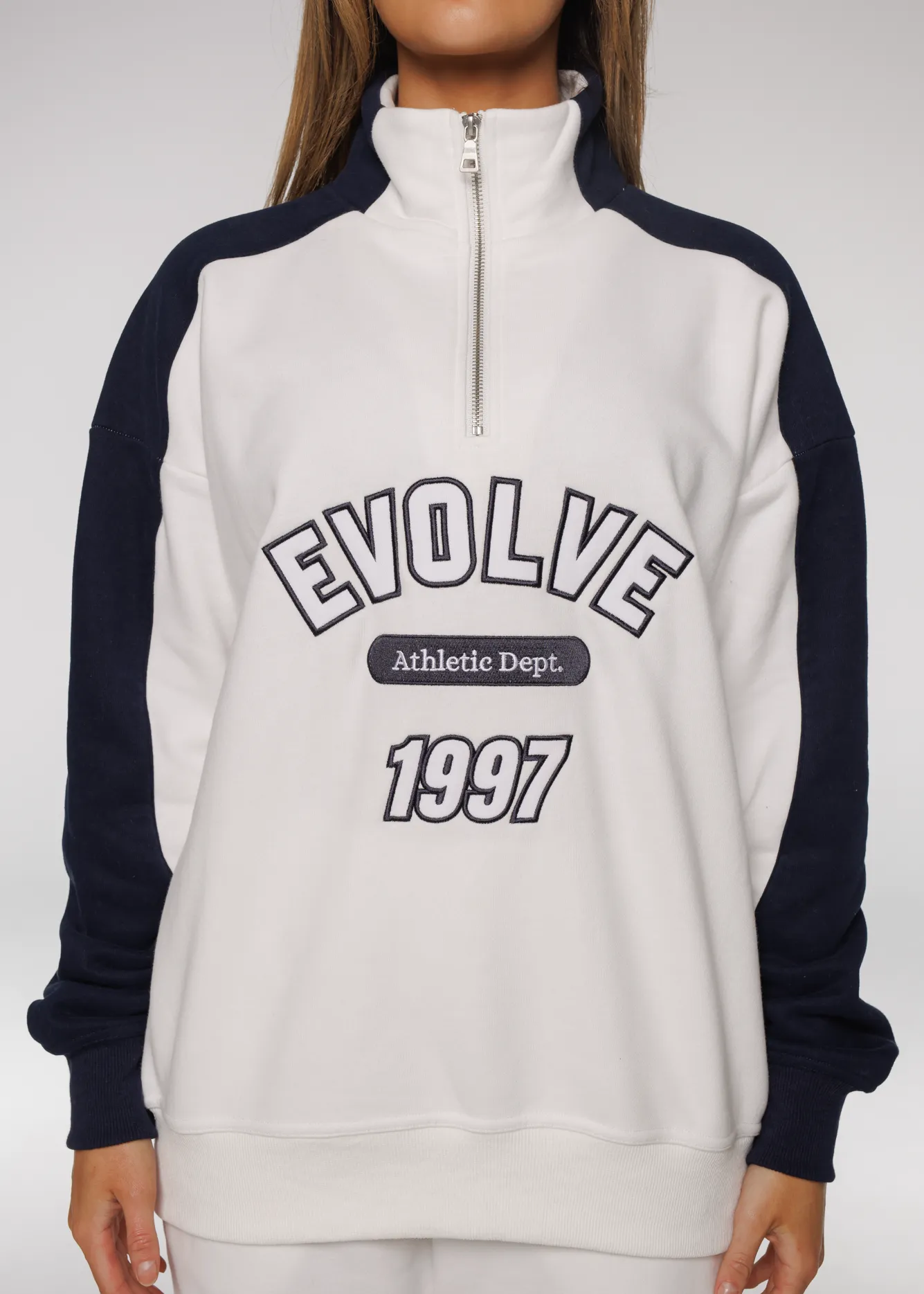 Iconic Retro ¼ Zip - White-Navy