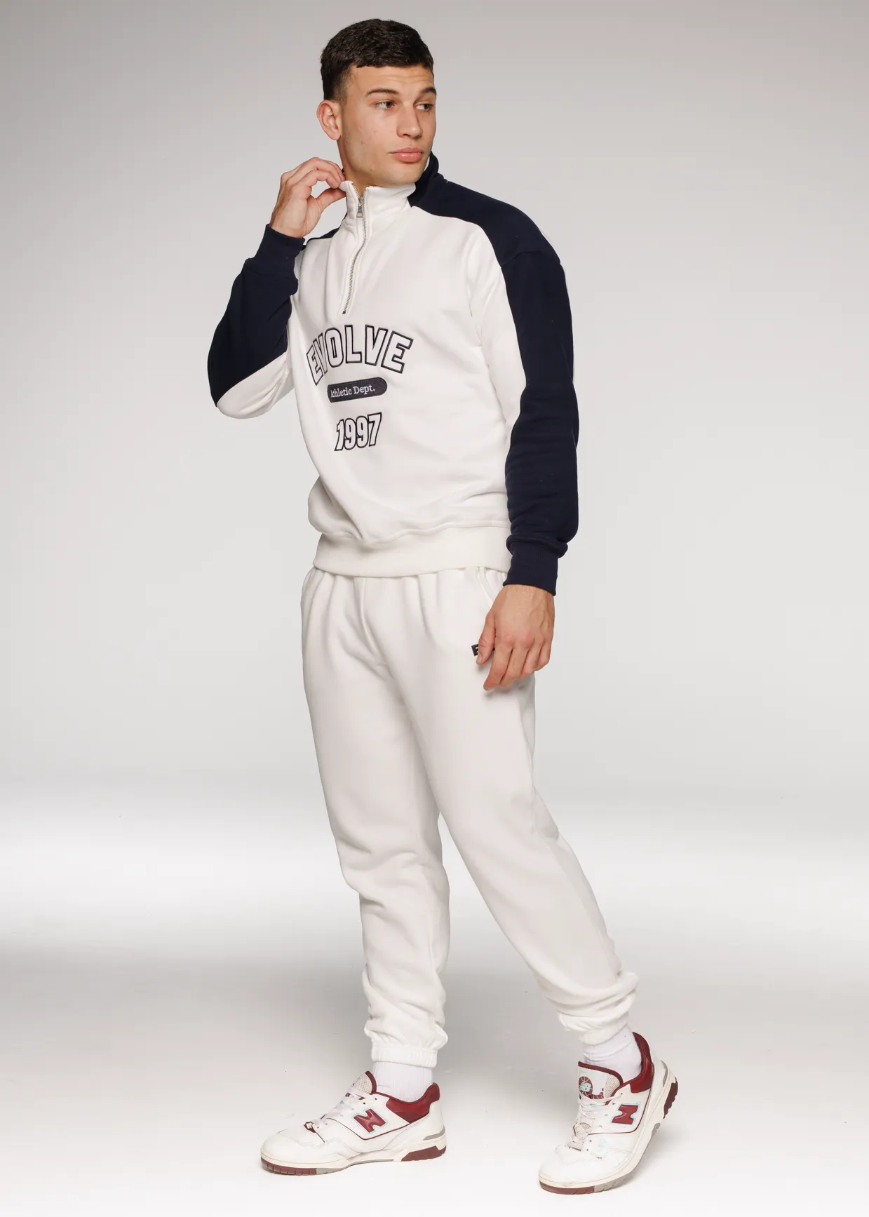 Iconic Retro ¼ Zip - White-Navy