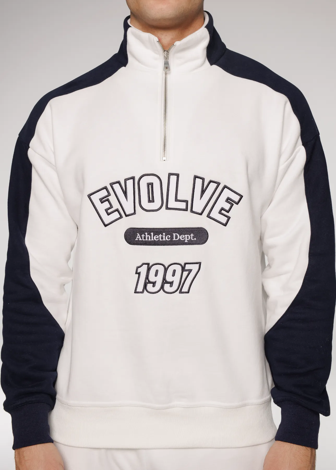 Iconic Retro ¼ Zip - White-Navy