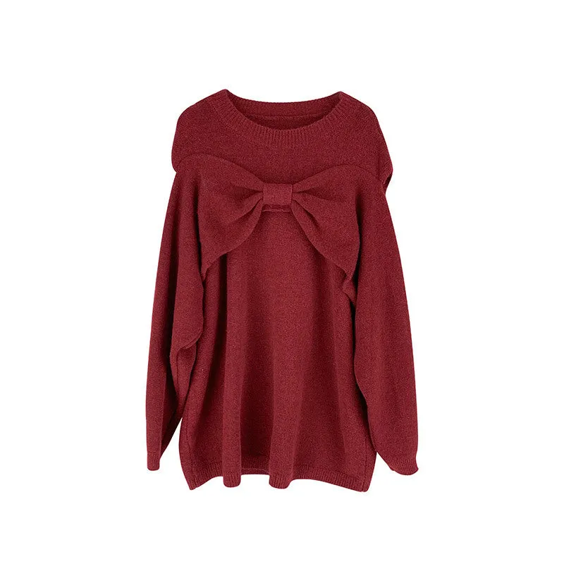 INSTOCK-Red knitted off-shoulder bow sweater dress