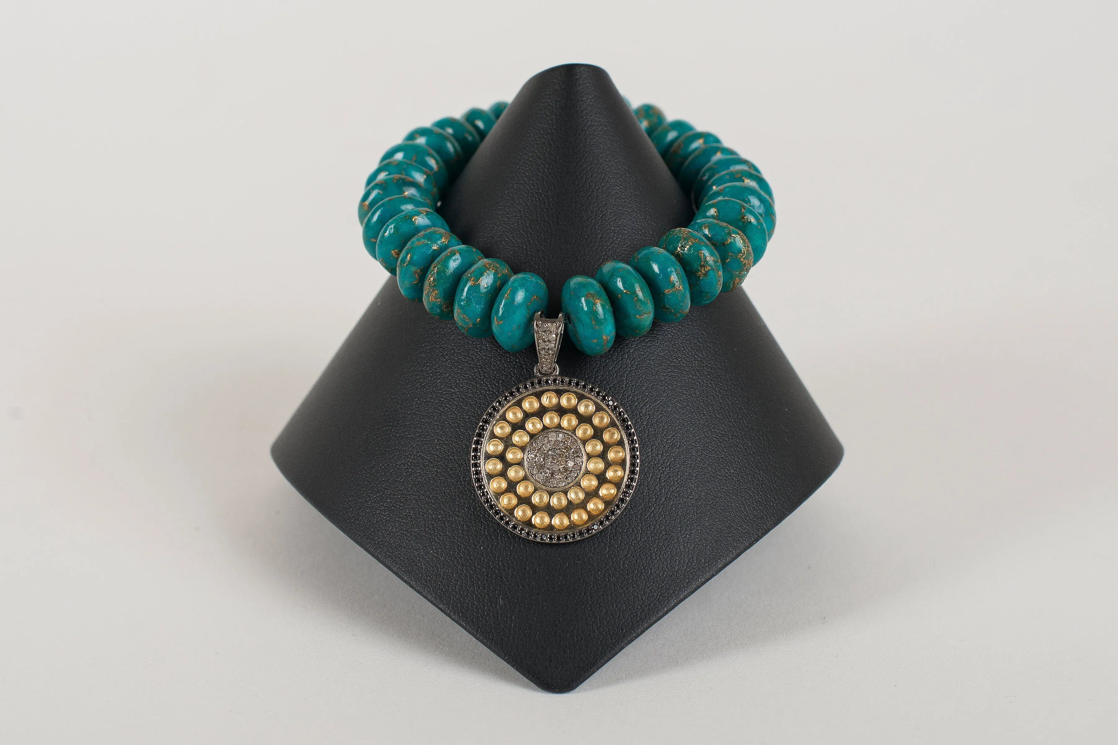 Jasper Rondelles with Vermeil and Pave Diamond Large Charm