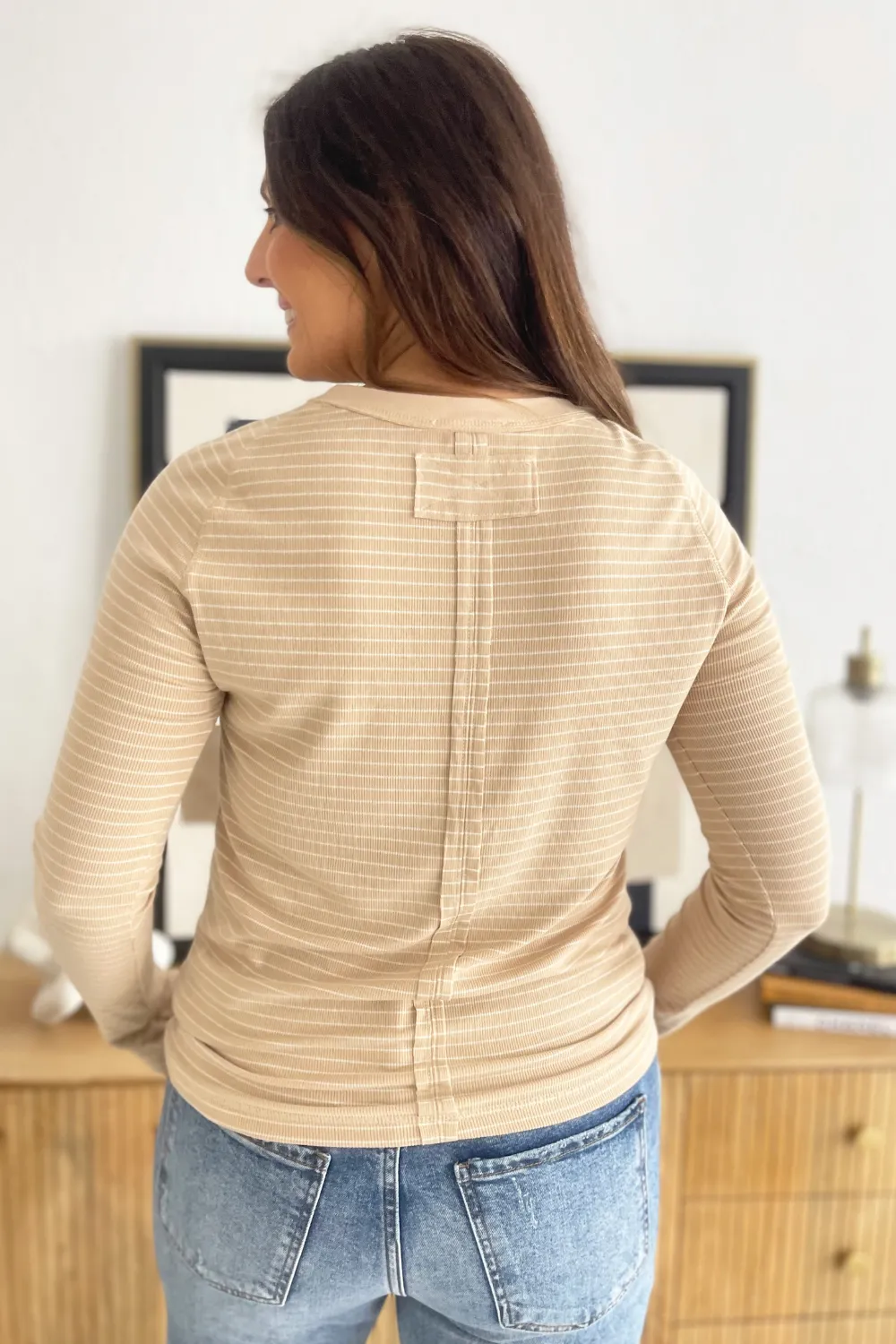 Jersey Rib Crew Neck Stripe Long Sleeve