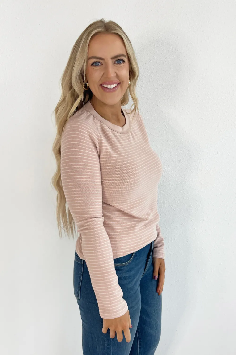 Jersey Rib Crew Neck Stripe Long Sleeve