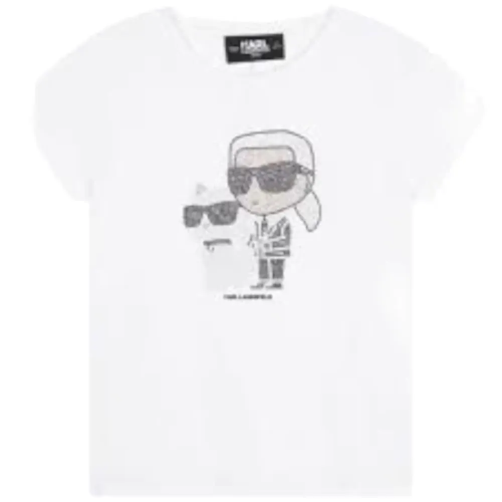 Karl Lagerfeld Girl's Short Sleeve Tee W/ Bedazzled Karl White Z15420-10P