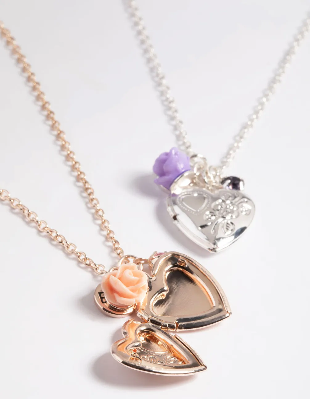 Kids Etched Heart Locket Necklace Pack